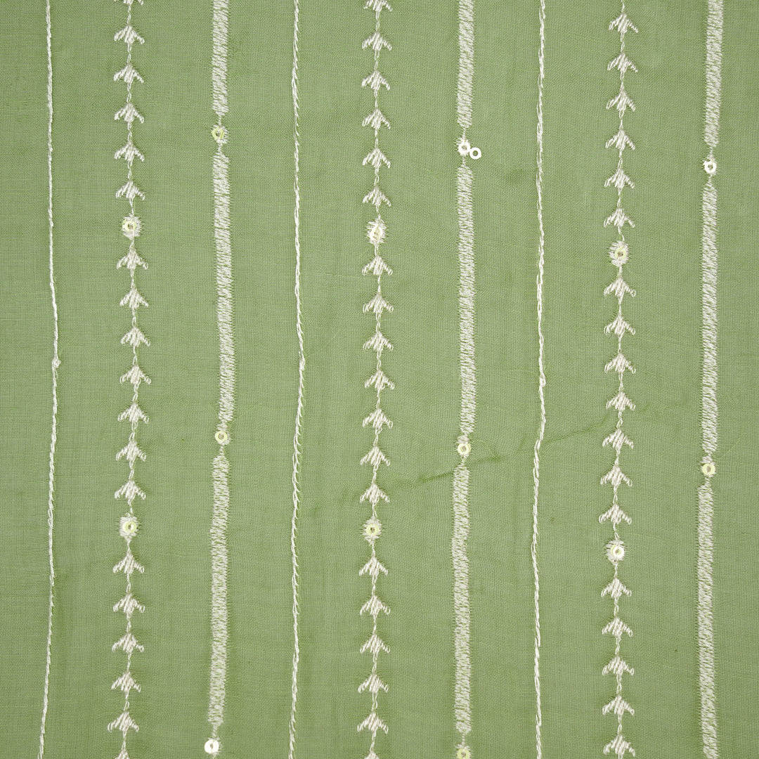 Tarang Jaal on Forest Green Cotton Silk Embroidered Fabric
