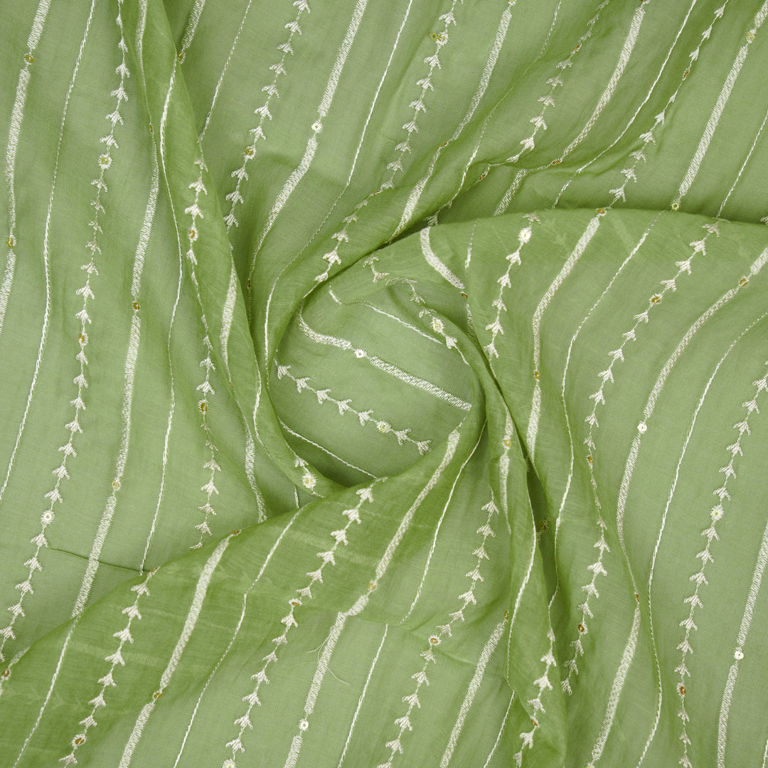 Tarang Jaal on Forest Green Cotton Silk Embroidered Fabric
