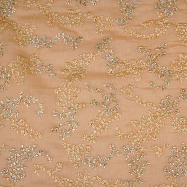 Amoli jaal on Peach Cotton Silk Embroidered Fabric