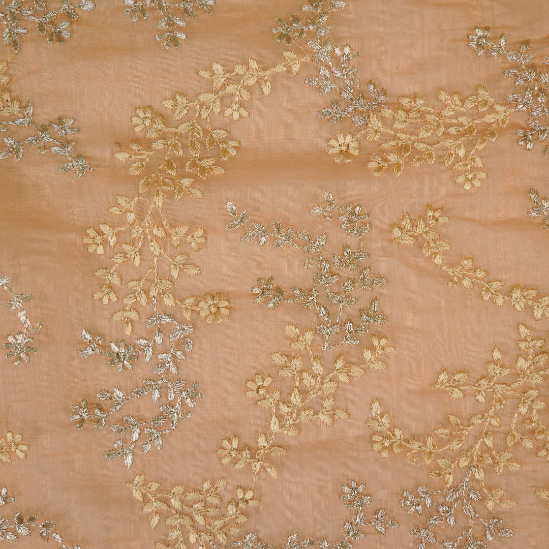 Amoli jaal on Peach Cotton Silk Embroidered Fabric