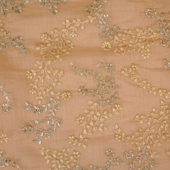 Amoli jaal on Peach Cotton Silk Embroidered Fabric