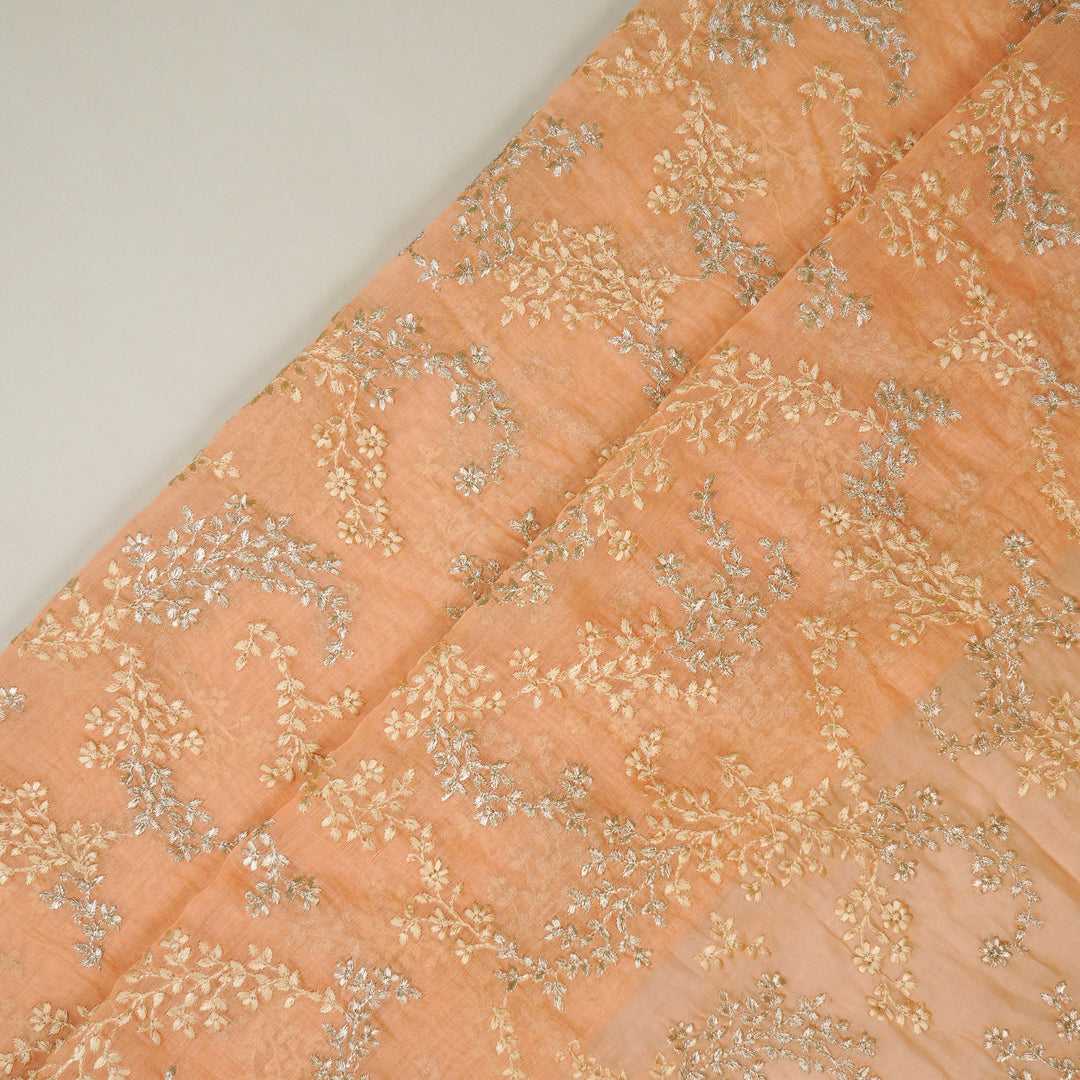 Amoli jaal on Peach Cotton Silk Embroidered Fabric