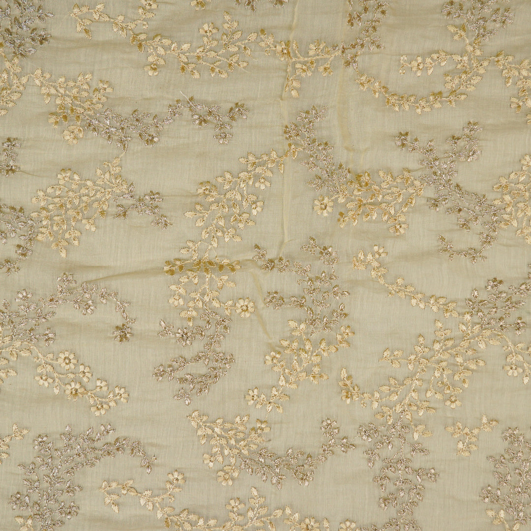 Amoli jaal on Cream Cotton Silk Embroidered Fabric