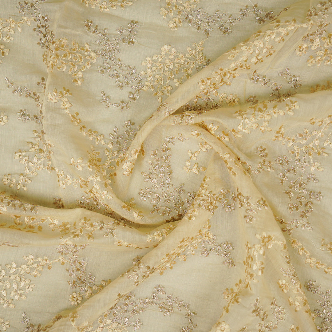 Amoli jaal on Cream Cotton Silk Embroidered Fabric