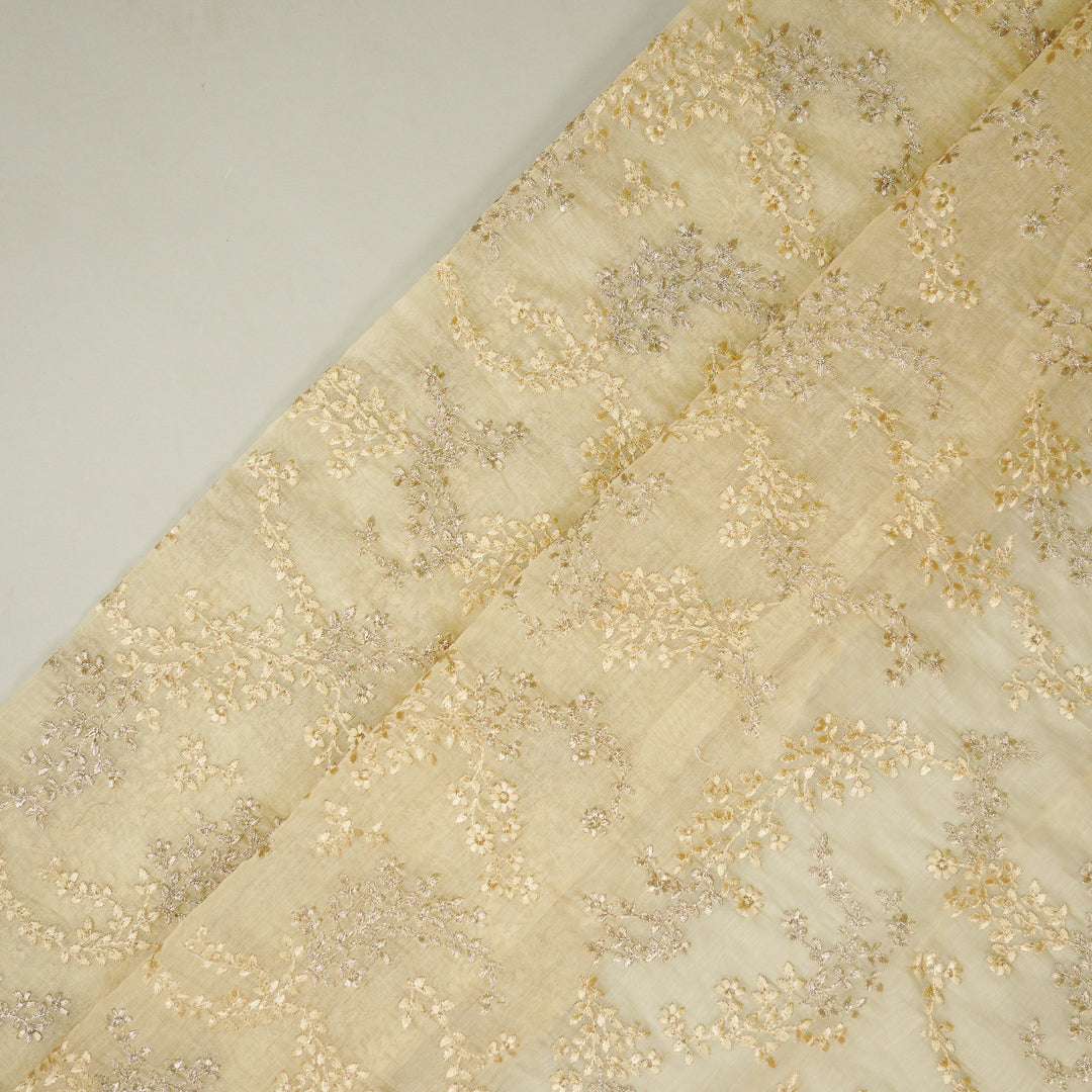 Amoli jaal on Cream Cotton Silk Embroidered Fabric