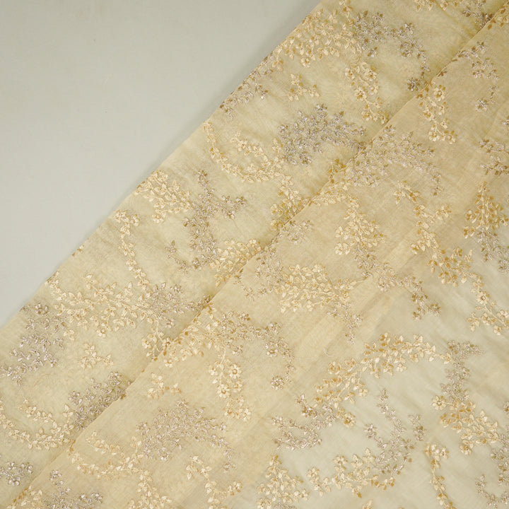 Amoli jaal on Cream Cotton Silk Embroidered Fabric