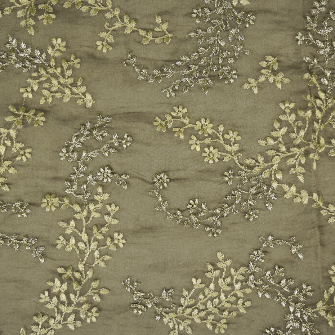 Amoli jaal on Mouse Cotton Silk Embroidered Fabric