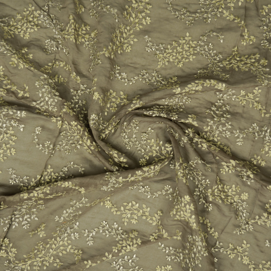 Amoli jaal on Mouse Cotton Silk Embroidered Fabric