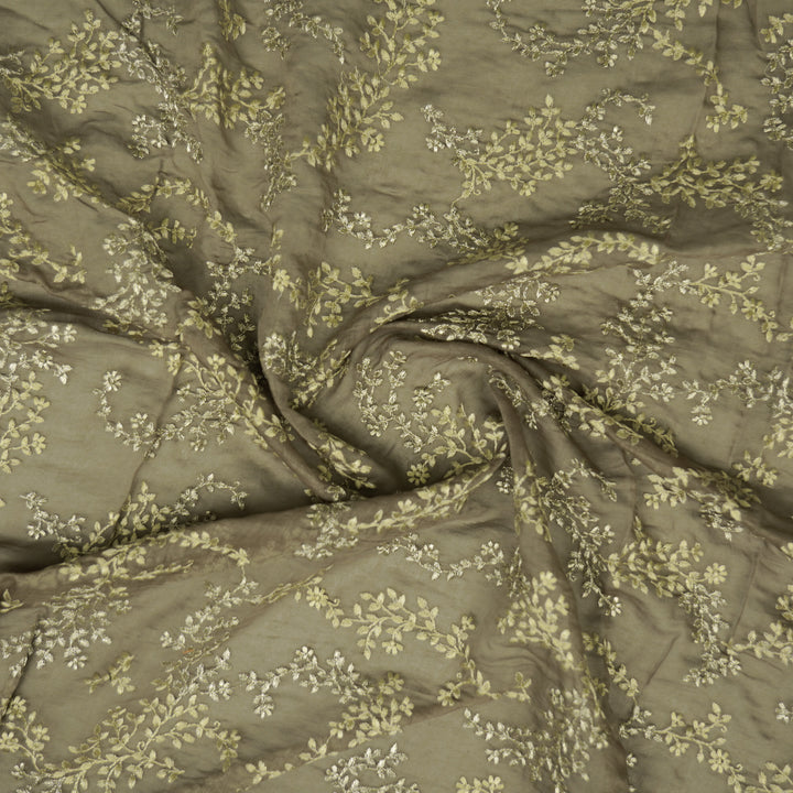 Amoli jaal on Mouse Cotton Silk Embroidered Fabric