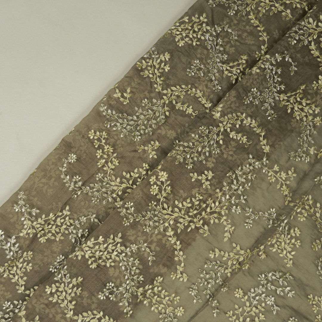 Amoli jaal on Mouse Cotton Silk Embroidered Fabric