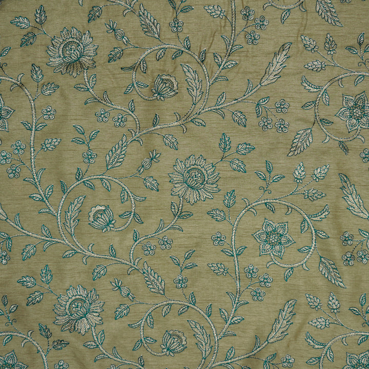 Vrita Jaal on Light Mouse Semi Raw Silk Embroidered Fabric