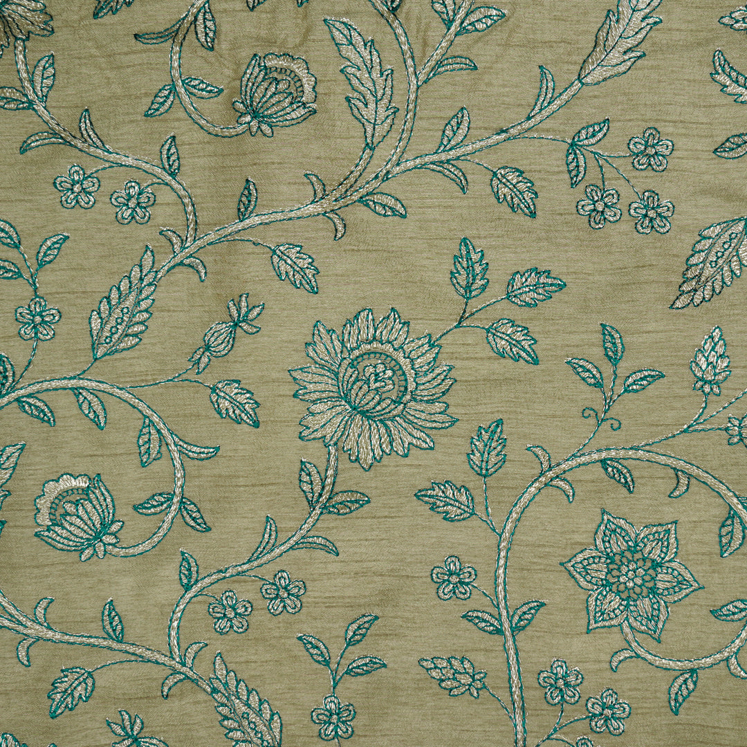 Vrita Jaal on Light Mouse Semi Raw Silk Embroidered Fabric