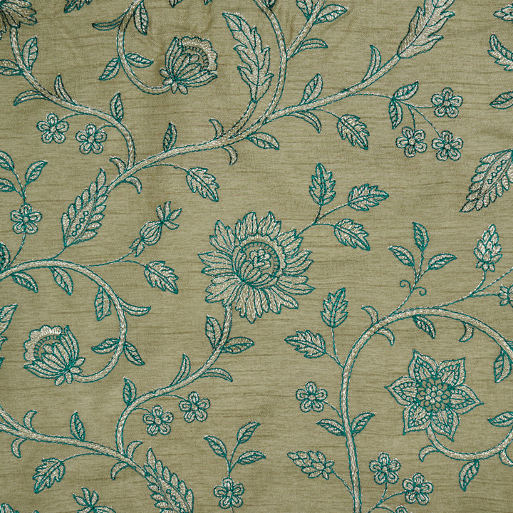 Vrita Jaal on Light Mouse Semi Raw Silk Embroidered Fabric