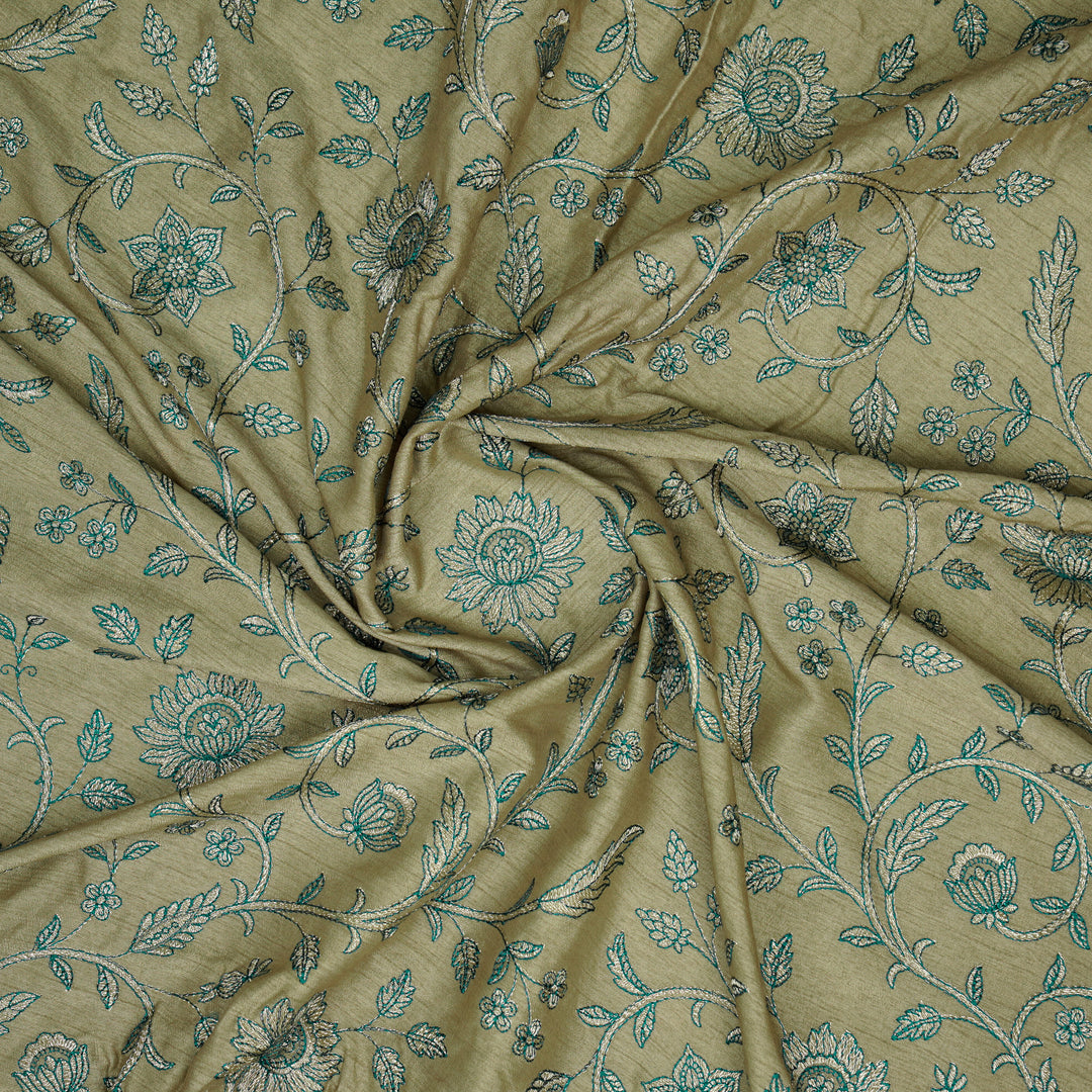 Vrita Jaal on Light Mouse Semi Raw Silk Embroidered Fabric