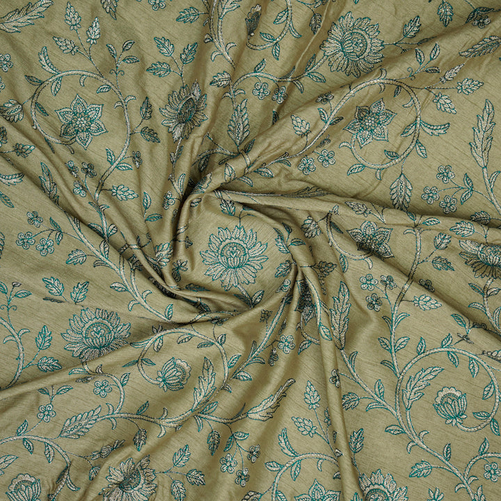 Vrita Jaal on Light Mouse Semi Raw Silk Embroidered Fabric