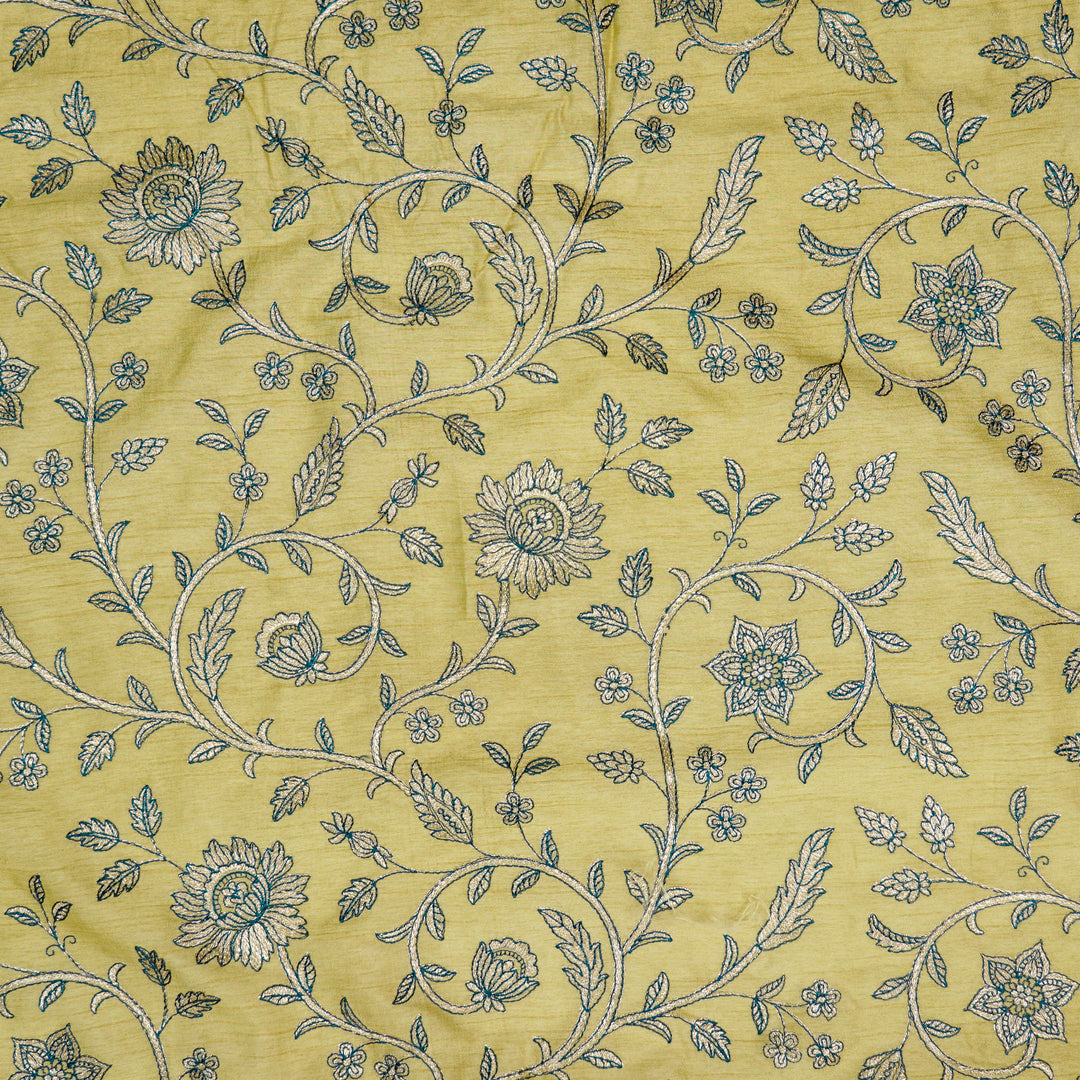 Vrita Jaal on Beige Semi Raw Silk Embroidered Fabric