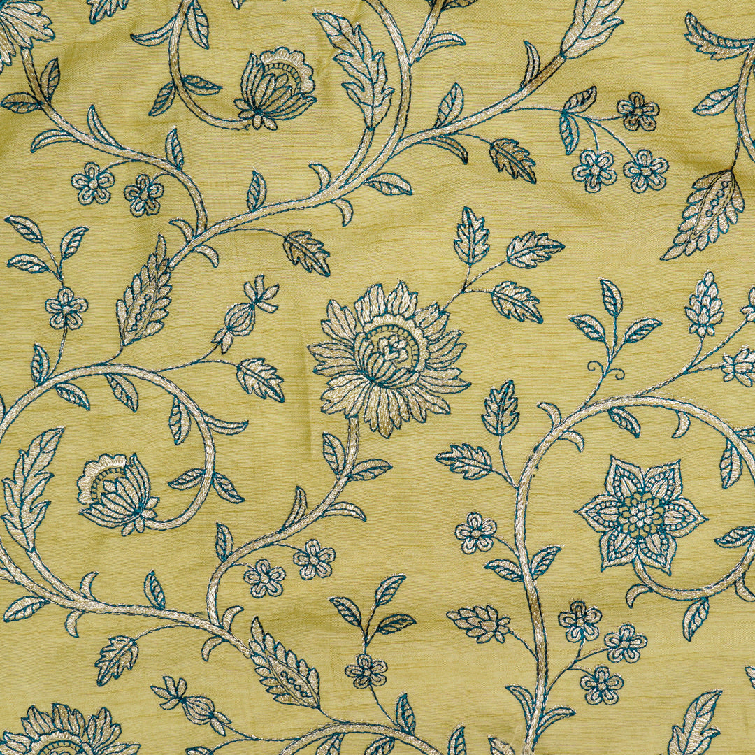 Vrita Jaal on Beige Semi Raw Silk Embroidered Fabric