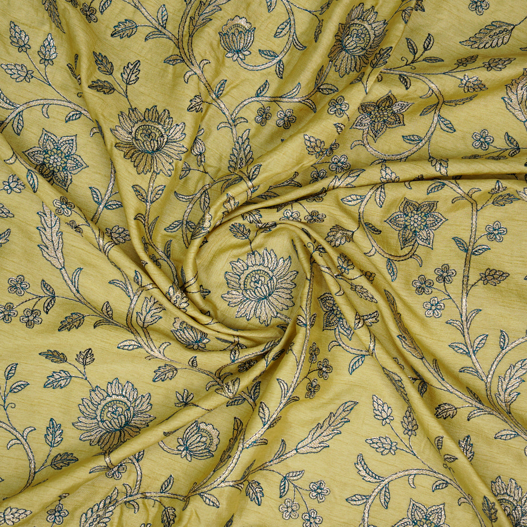 Vrita Jaal on Beige Semi Raw Silk Embroidered Fabric