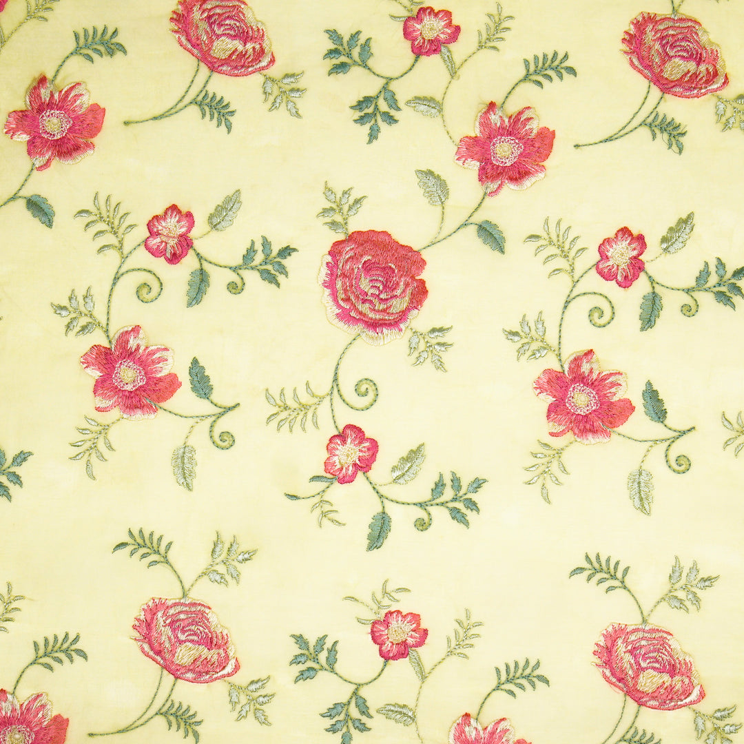 Neema Jaal on Lemon Silk Organza Embroidered Fabric