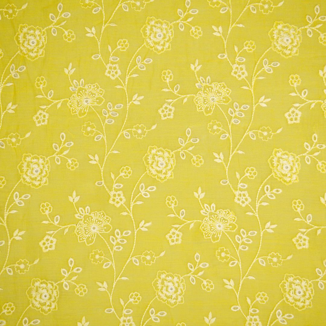 Kalika Jaal on Lemon Cotton Silk Embroidered Fabric