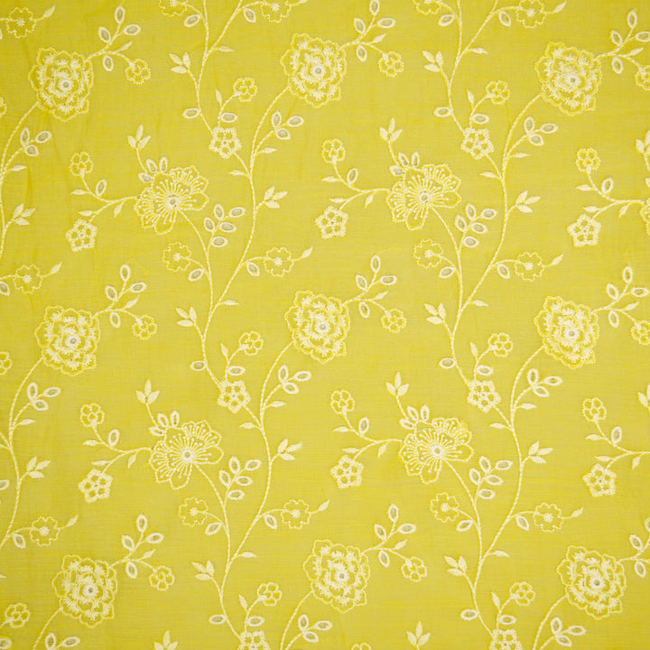 Kalika Jaal on Lemon Cotton Silk Embroidered Fabric