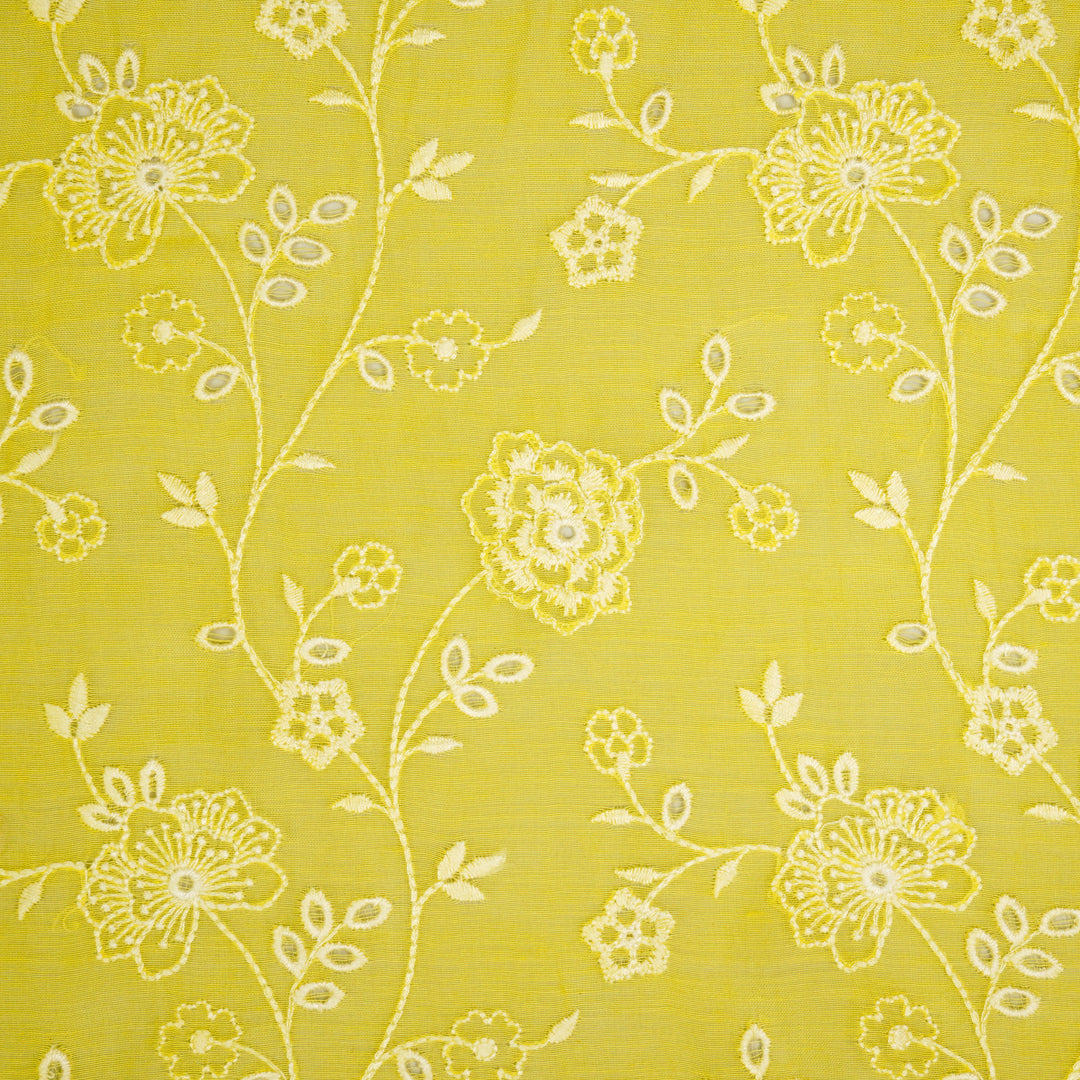 Kalika Jaal on Lemon Cotton Silk Embroidered Fabric