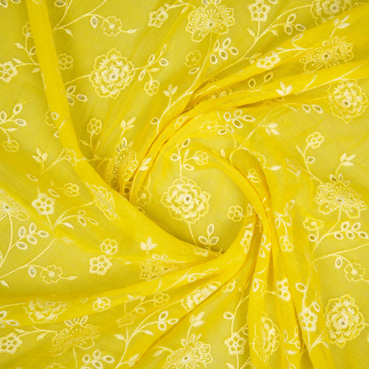 Kalika Jaal on Lemon Cotton Silk Embroidered Fabric