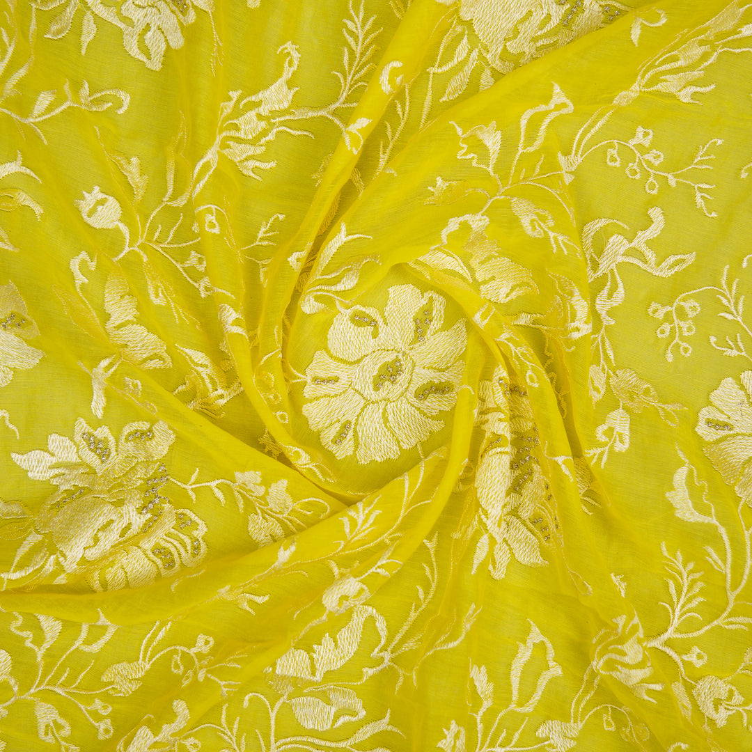 Raveesh Jaal on Lemon Cotton Silk Embroidered Fabric