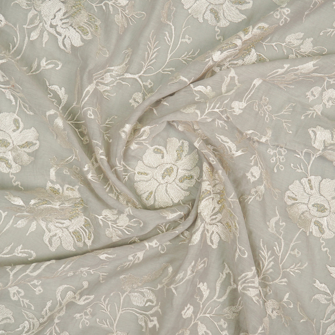 Raveesh Jaal on Light Grey Cotton Silk Embroidered Fabric