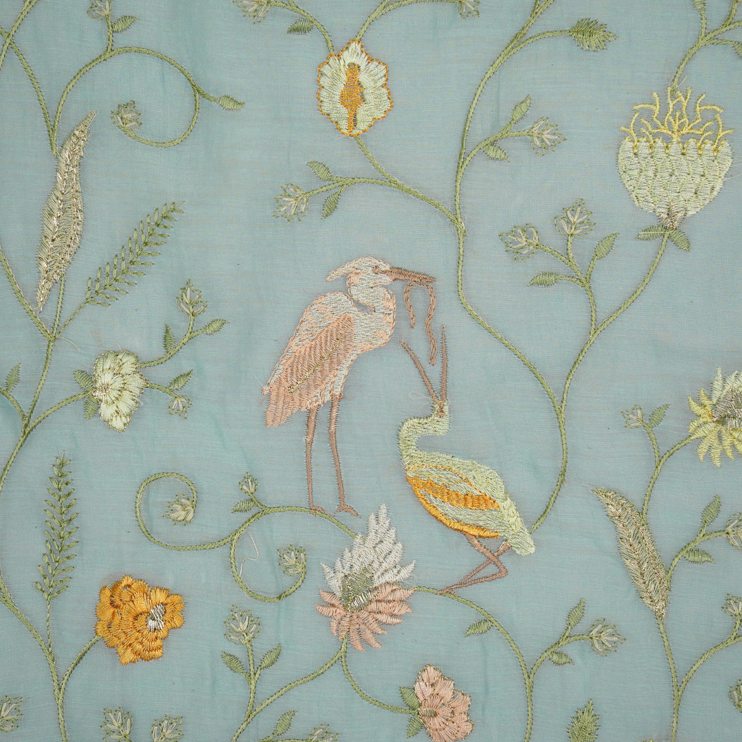 Arunima Jaal on Turquoise Cotton Silk Embroidered Fabric