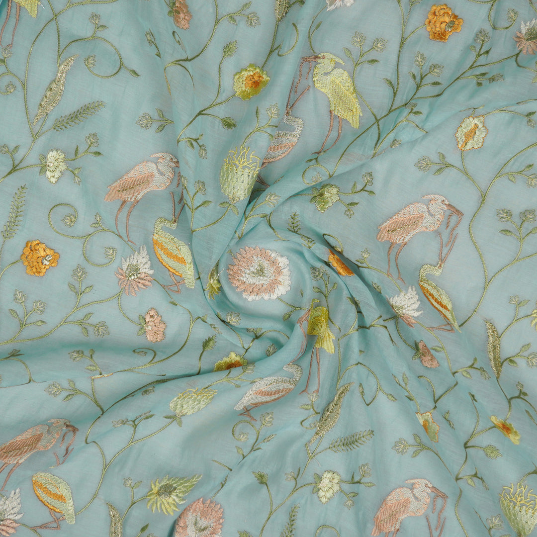 Arunima Jaal on Turquoise Cotton Silk Embroidered Fabric