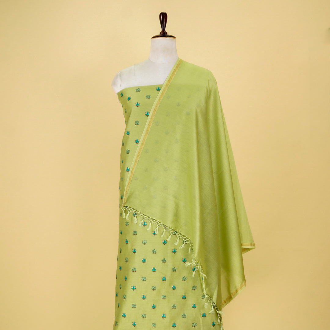 Seher Tiny Buti Suit Fabric Set on Silk Chanderi (Unstitched)-Pista Green