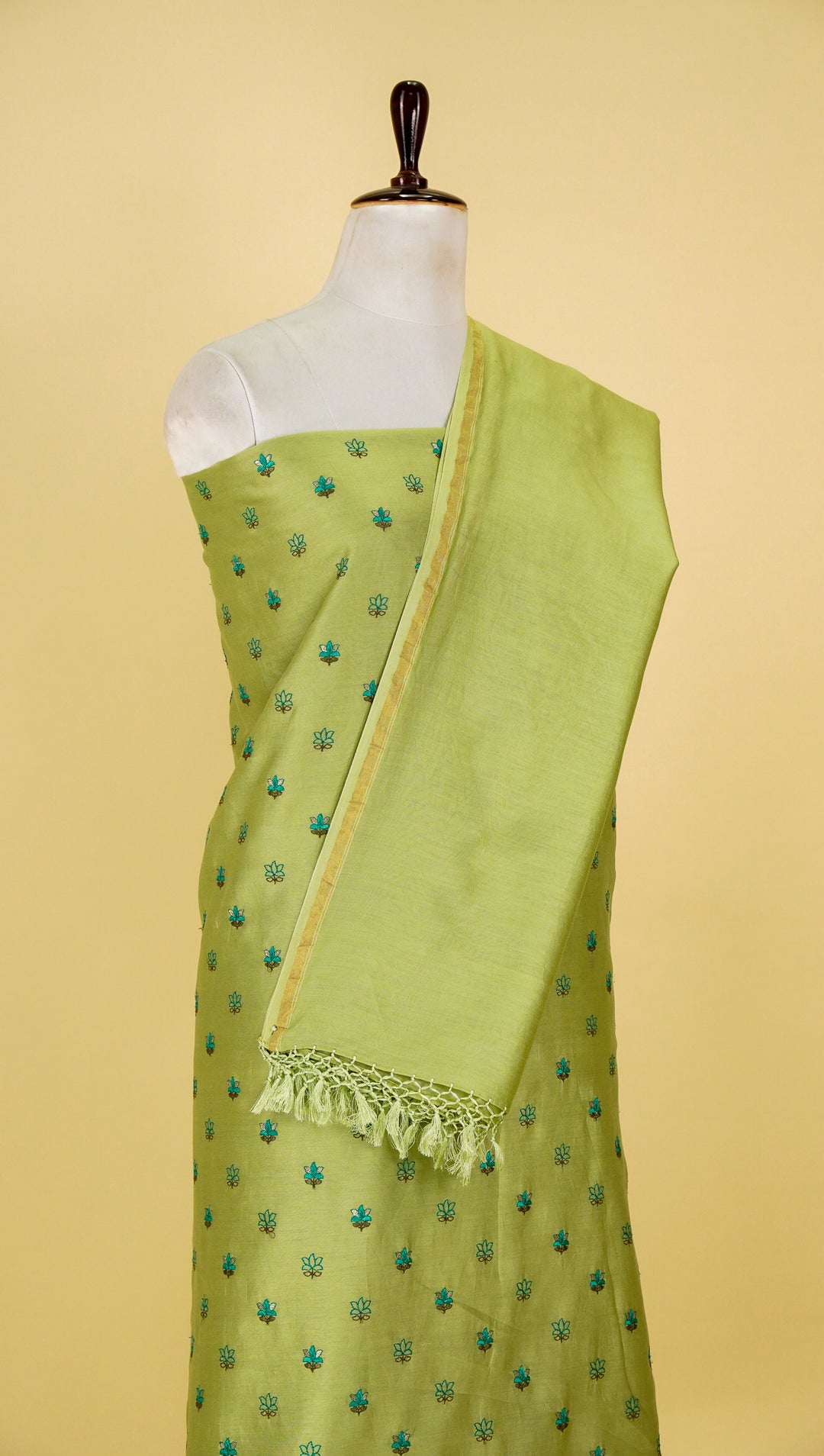 Seher Tiny Buti Suit Fabric Set on Silk Chanderi (Unstitched)-Pista Green