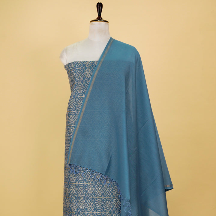 Asfa Zari Jaal  Suit Fabric Set on Silk Chanderi(Unstitched)- Sky Blue