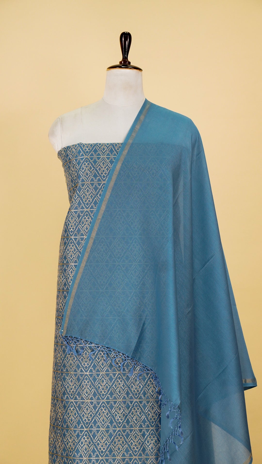 Asfa Zari Jaal  Suit Fabric Set on Silk Chanderi(Unstitched)- Sky Blue