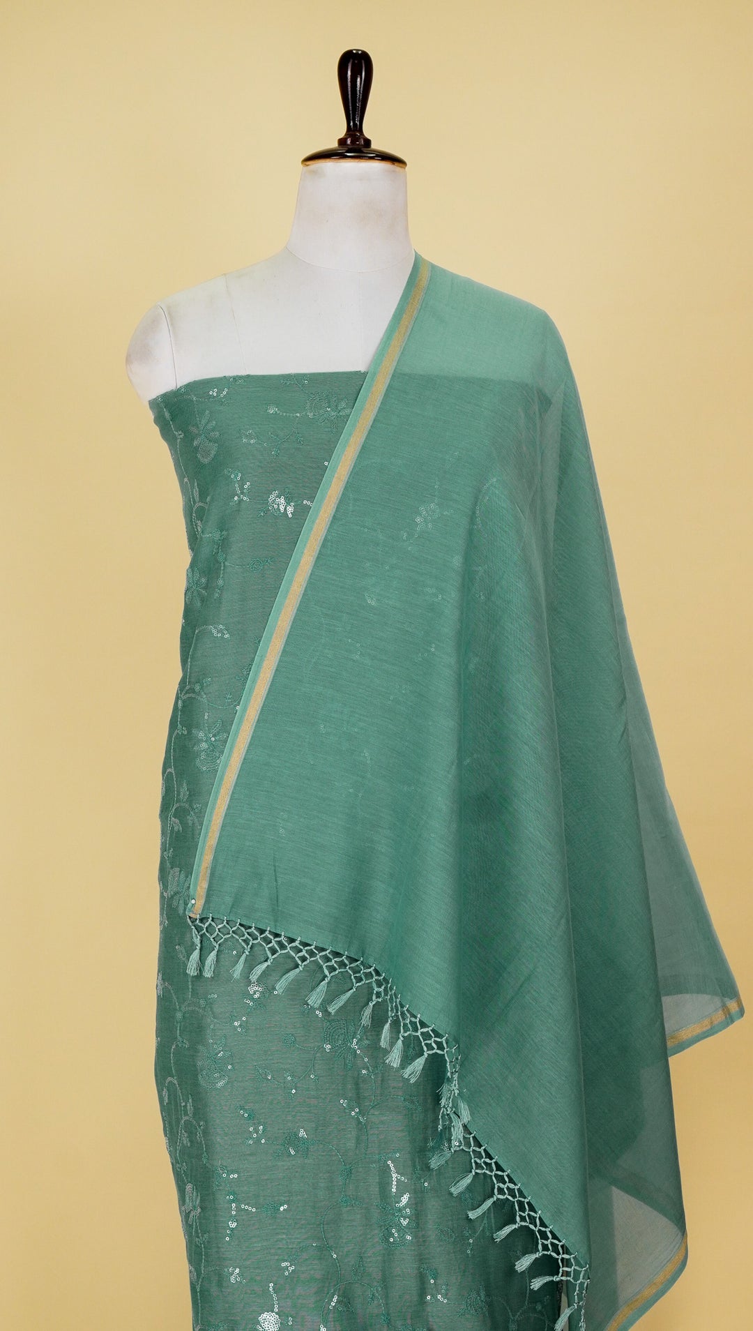 Ramya Jaal Suit Fabric Set on Cotton Silk (Unstitched)-Turquoise