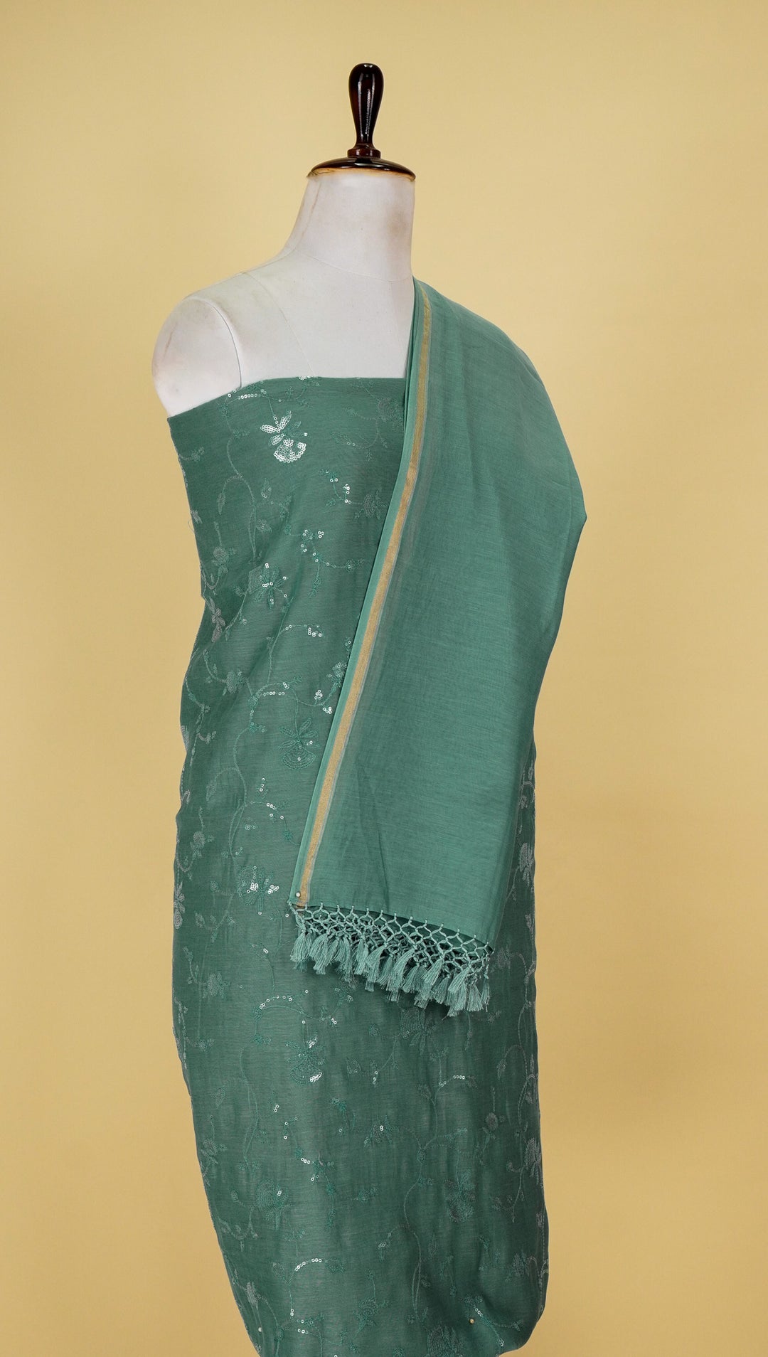 Ramya Jaal Suit Fabric Set on Cotton Silk (Unstitched)-Turquoise