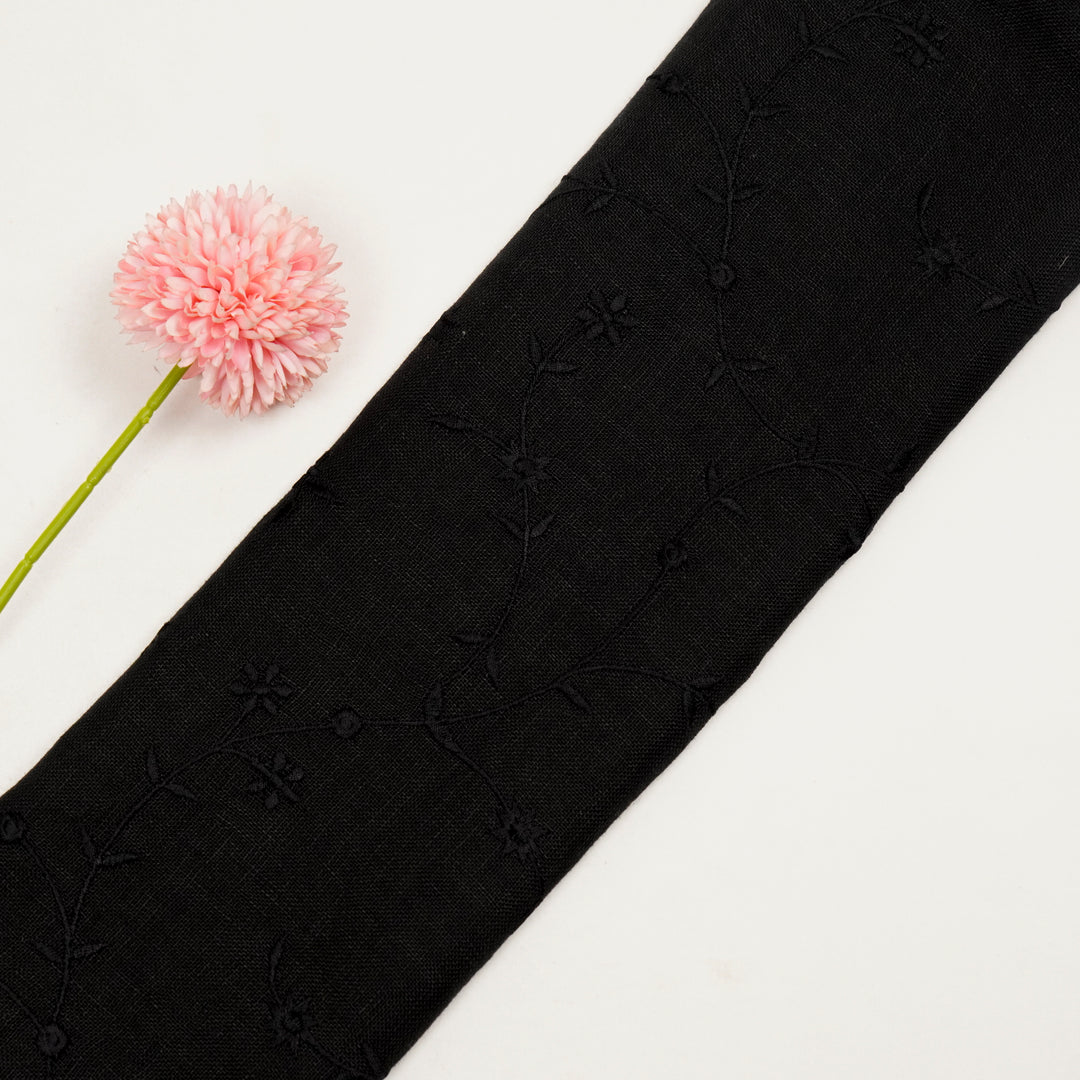 Kairav Jaal on Black Gauged Linen Embroidered Fabric