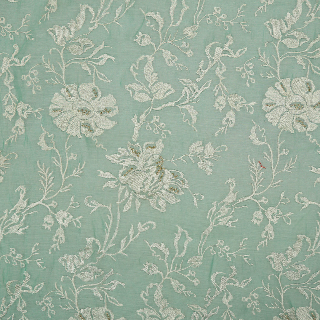 Raveesh Jaal on Light Aqua Cotton Silk Embroidered Fabric