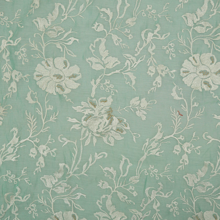 Raveesh Jaal on Light Aqua Cotton Silk Embroidered Fabric