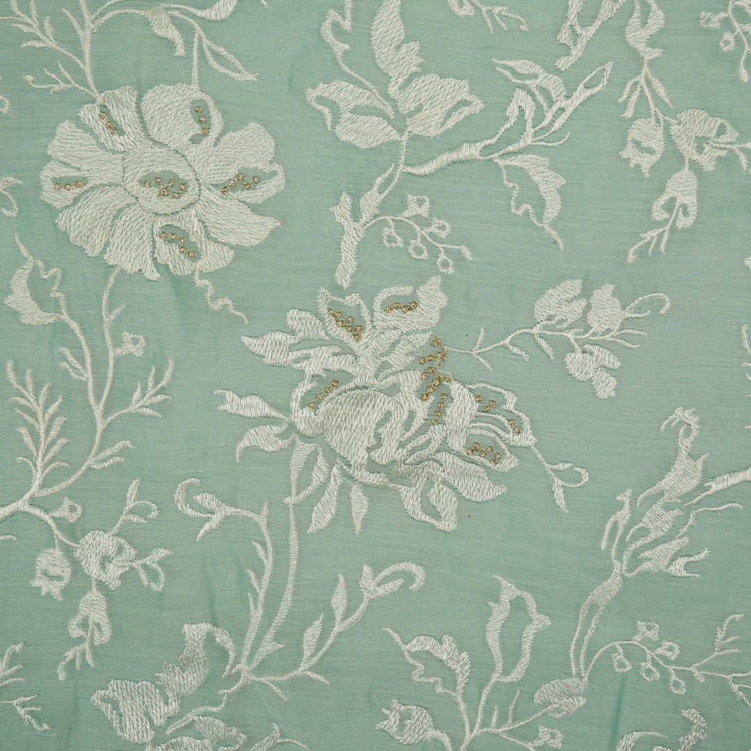 Raveesh Jaal on Light Aqua Cotton Silk Embroidered Fabric