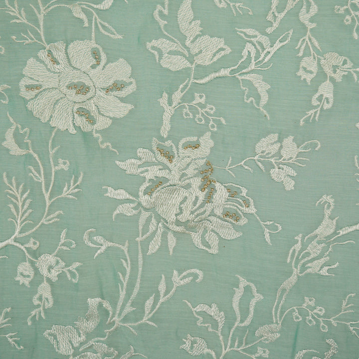 Raveesh Jaal on Light Aqua Cotton Silk Embroidered Fabric