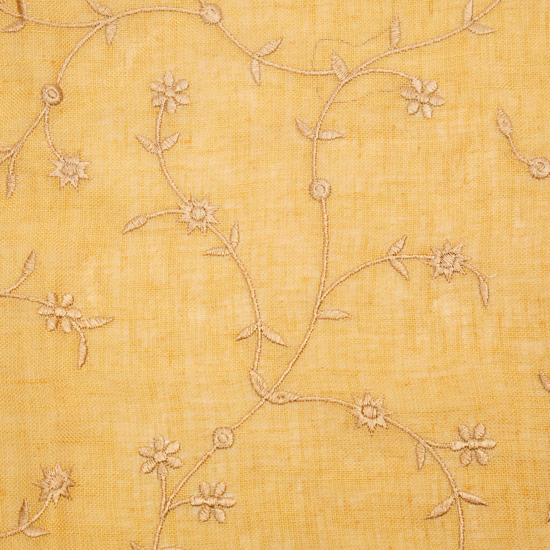 Kairav Jaal on Mustard Gauged Linen Embroidered Fabric