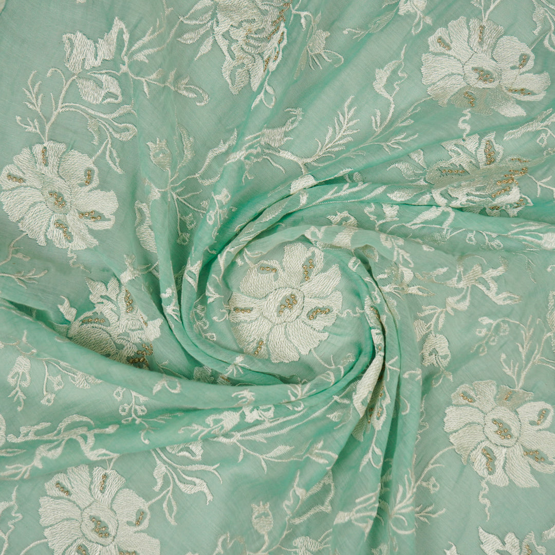 Raveesh Jaal on Light Aqua Cotton Silk Embroidered Fabric
