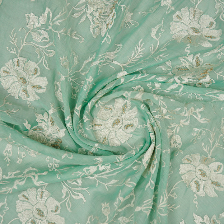Raveesh Jaal on Light Aqua Cotton Silk Embroidered Fabric