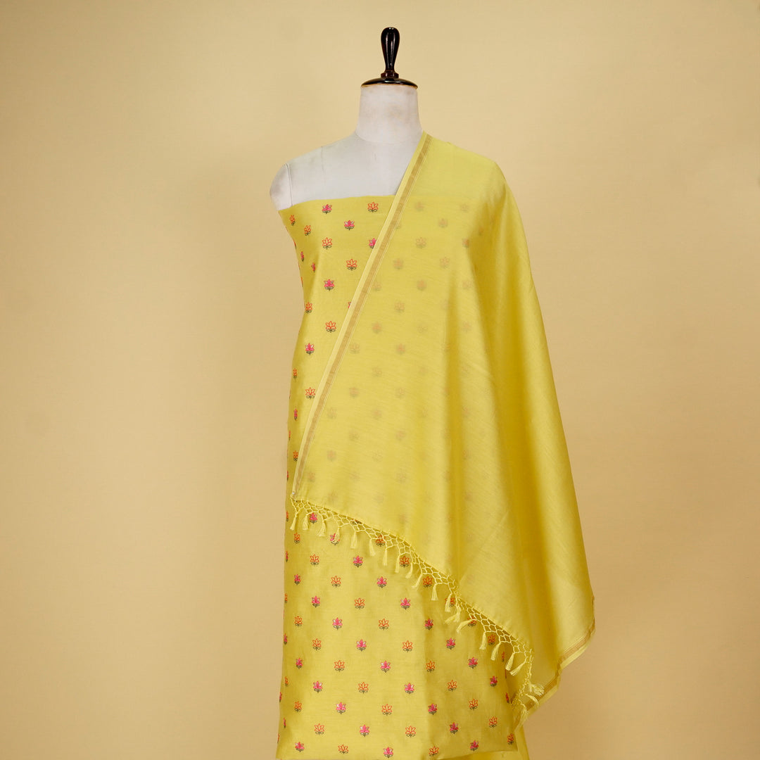 Seher Tiny Buti Suit Fabric Set on Silk Chanderi (Unstitched)-Lemon