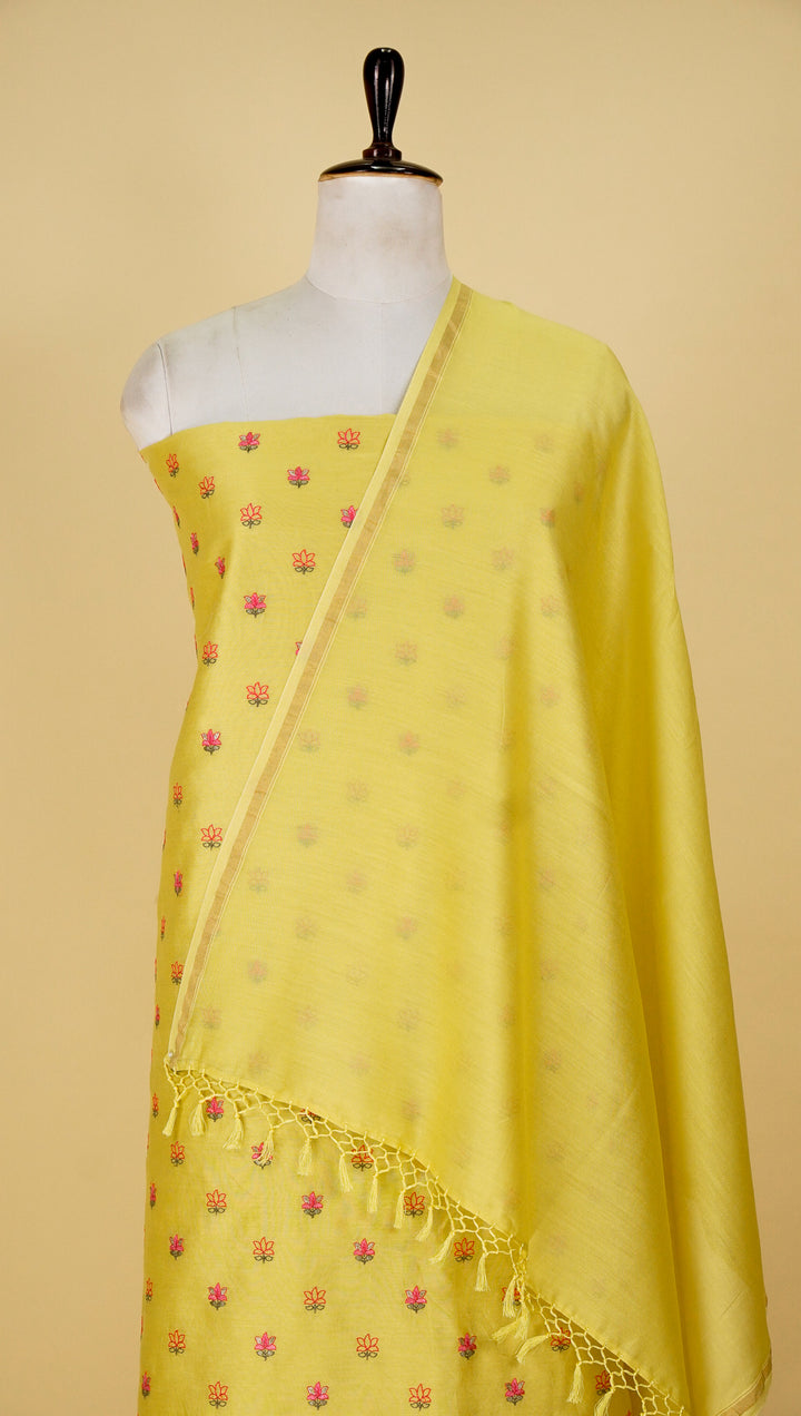 Seher Tiny Buti Suit Fabric Set on Silk Chanderi (Unstitched)-Lemon