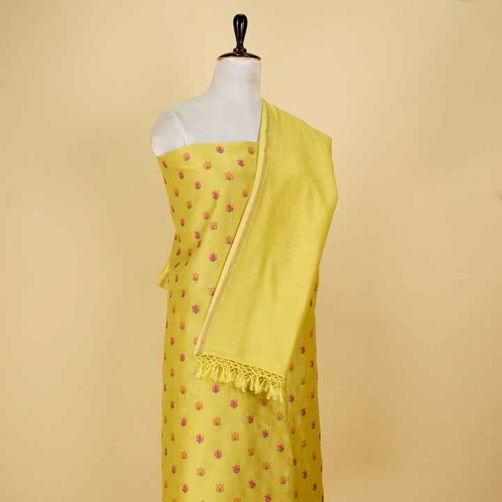 Seher Tiny Buti Suit Fabric Set on Silk Chanderi (Unstitched)-Lemon