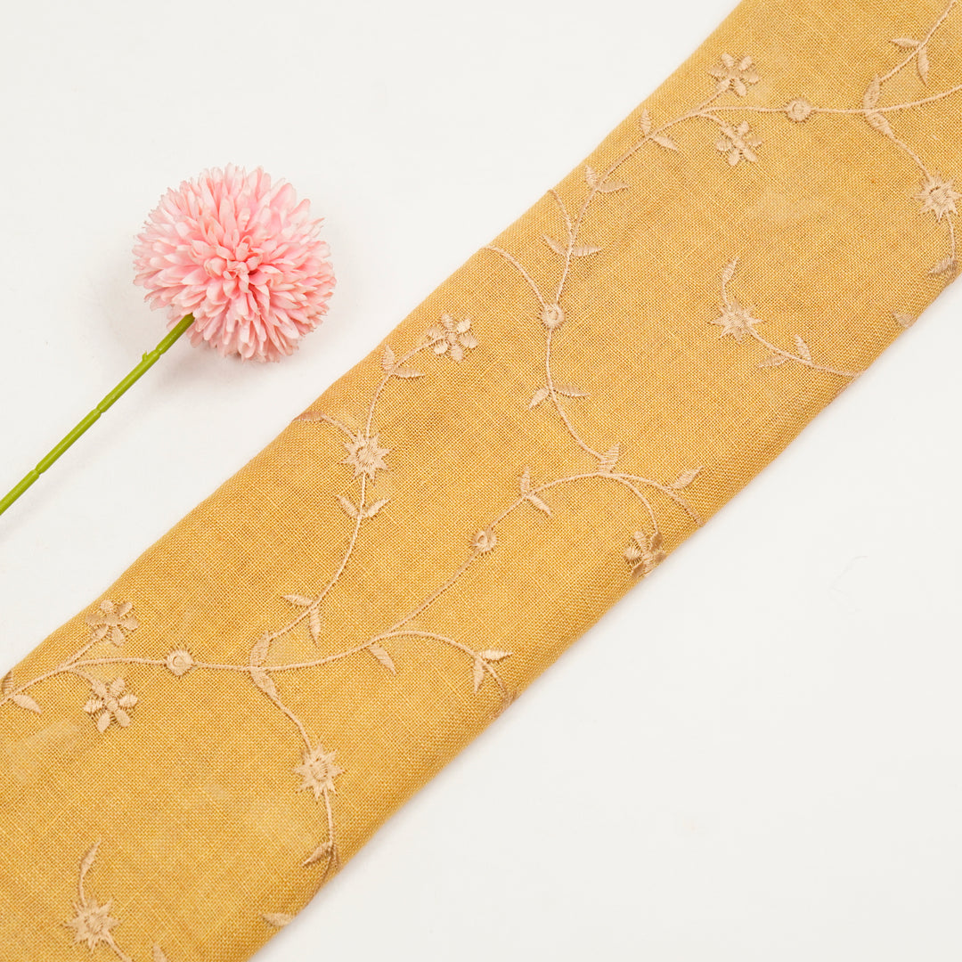 Kairav Jaal on Mustard Gauged Linen Embroidered Fabric