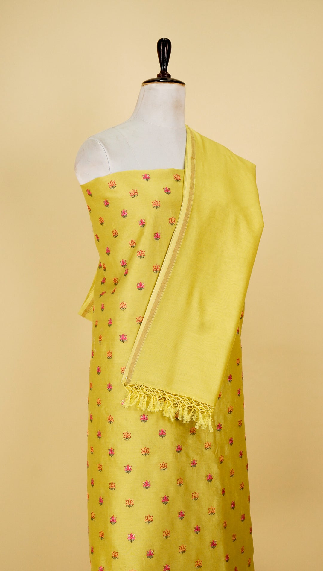 Seher Tiny Buti Suit Fabric Set on Silk Chanderi (Unstitched)-Lemon